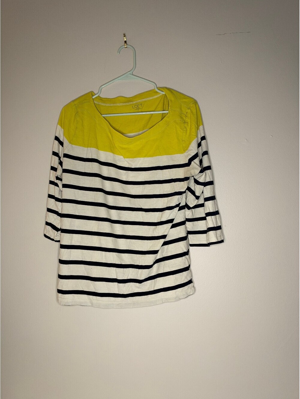LOFT yellow and striped 3/4 sleeve top